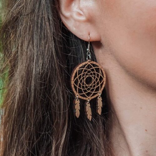 Boucles d'oreilles en bois Borêv inspirée des attrape rêves