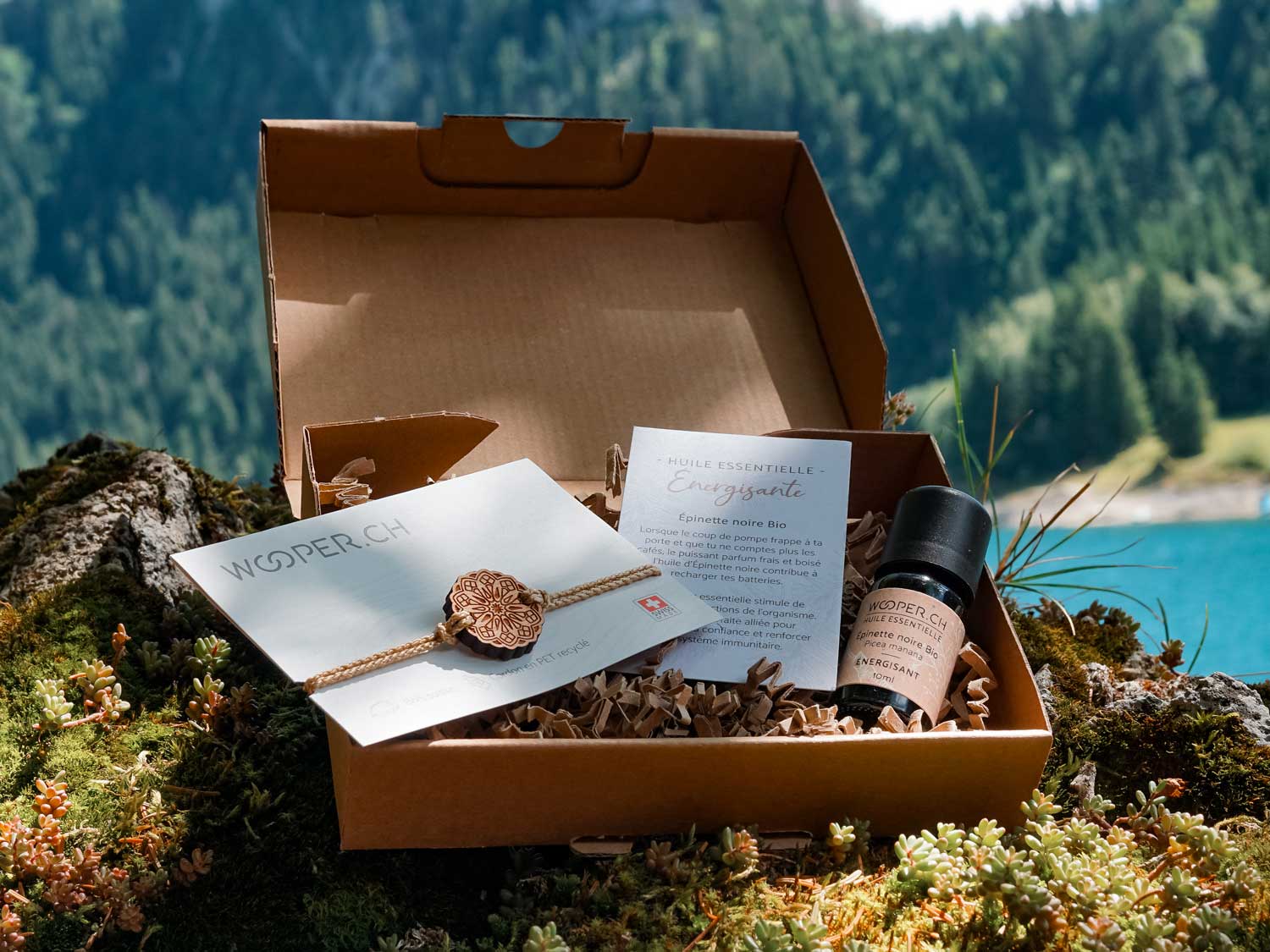 Coffret de bijoux en bois avec huile essentielle de Bergamote Bio - Happy day
