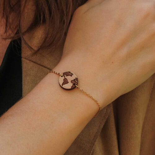 Bracelet en bois at home en bois suisse et chainette acier inoxydable
