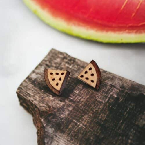 Clous d'oreilles en bois Pastèque