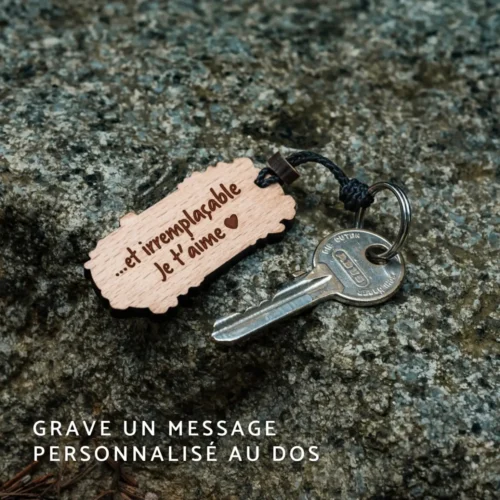 Porte-clés en bois personnalisé pour la fête des mères avec gravure au dos
