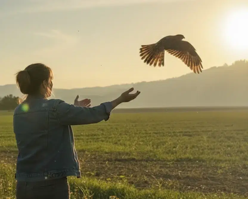 Envol d'un oiseau soigné par Erminea
