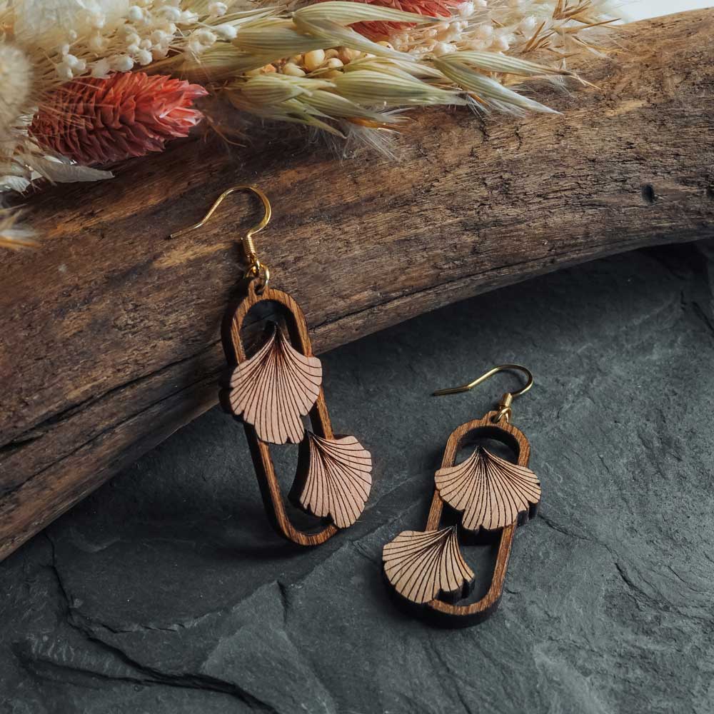 Boucles d'oreilles en bois Ginkgo